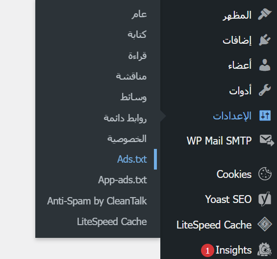 فتح إعدادات ads.txt